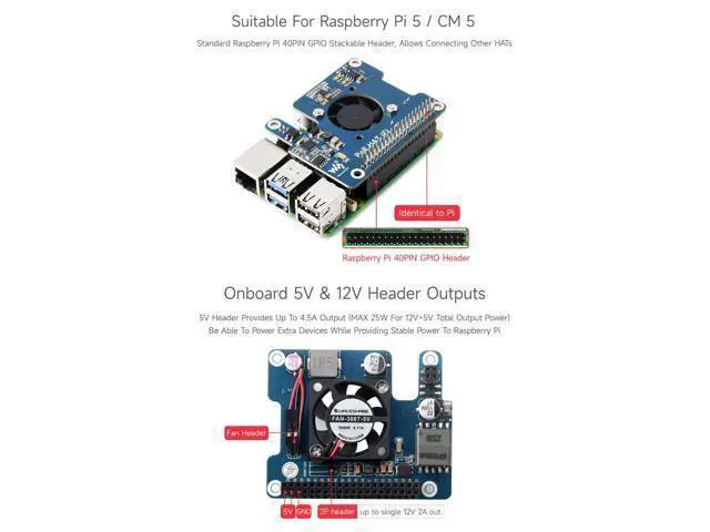 Alt view image 5 of 7 - PoE HAT (F) Compatible with Raspberry Pi 5, High Power, Onboard Cooling Fan, with Metal Heatsink, Supports 802.3af/at Network Standard