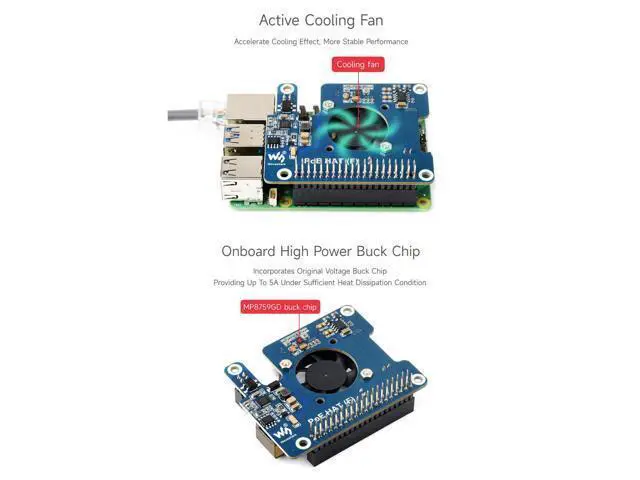 Alt view image 6 of 7 - PoE HAT (F) Compatible with Raspberry Pi 5, High Power, Onboard Cooling Fan, with Metal Heatsink, Supports 802.3af/at Network Standard