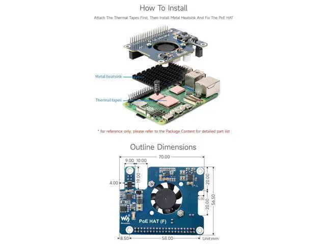 Alt view image 7 of 7 - PoE HAT (F) Compatible with Raspberry Pi 5, High Power, Onboard Cooling Fan, with Metal Heatsink, Supports 802.3af/at Network Standard