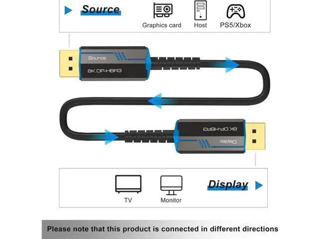 Alt view image 4 of 7 - 3.3FT Slim Flexible Fiber Optic DisplayPort 1.4 Cable, 32.4Gbps DP to DP Cord Supports 8K@60Hz, 4K@144Hz for Gaming Monitor, GPU, PC, Laptop
