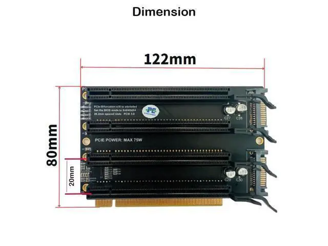 Alt view image 5 of 5 - Sintech PCI-e 3.0 16X to 4 Ports PCIe 4X/16X Expansion Card,PCIe Bifurcation x16 to x4x4x4x4 Split Card with SATA Power Port