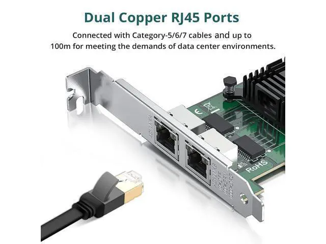Alt view image 2 of 6 - 1.25G Gigabit Ethernet Converged Network Adapter (NIC) with Intel I350AM2 Controller - Compatible for Intel I350-T2, Dual Copper RJ45 Ports, PCI-E 2.1 X4