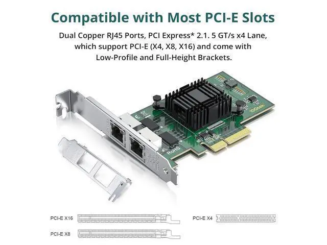 Alt view image 3 of 6 - 1.25G Gigabit Ethernet Converged Network Adapter (NIC) with Intel I350AM2 Controller - Compatible for Intel I350-T2, Dual Copper RJ45 Ports, PCI-E 2.1 X4