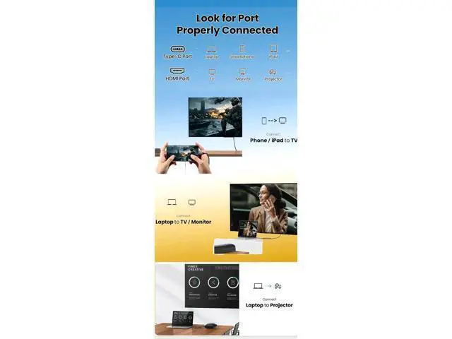 Alt view image 7 of 7 - 10FT USB-C to HDMI 2.1 Cable, Ultra High Speed Supports 8K@60Hz & 4K@240Hz, Thunderbolt 3/4 HDR HDCP 2.3 for MacBook iPad Pro Galaxy S23