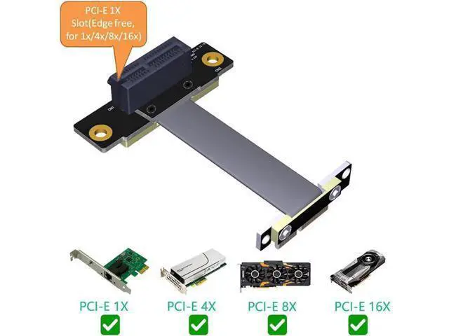 Alt view image 4 of 6 - Dual 90-Degree PCIe x1 to x1 Riser Ribbon Cable, PCI Express 1X Slot Extension Cord for Mining Machines
