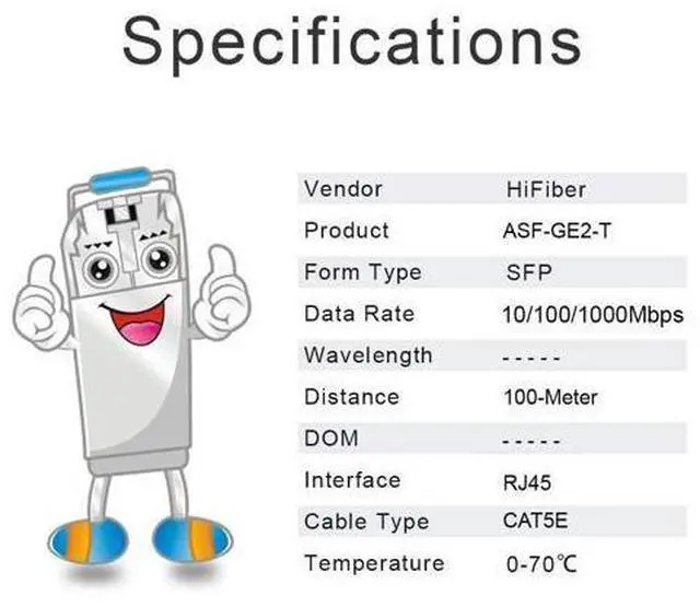 Alt view image 6 of 6 - H!Fiber Auto-Negotiation SFP to RJ45 Module, 10/100/1000BASE-T Ethernet Transceiver for Cisco GLC-T(10/100/1000)/SFP-GE-T(10/100/1000), Cisco Meraki and More, up to 100m (328 Ft),2 Pack