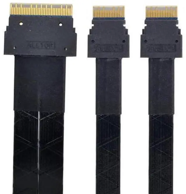 Main image of 50cm PCIe 4.0 Ultraport Slimline SAS Fanout Cable, SFF-8654 8i 74Pin Host to Dual SFF-8654 4i 38Pin Target Server Storage Cable