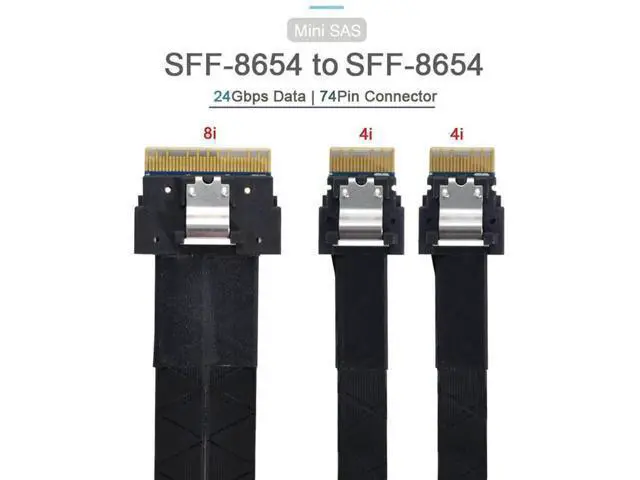 Alt view image 2 of 7 - 50cm PCIe 4.0 Ultraport Slimline SAS Fanout Cable, SFF-8654 8i 74Pin Host to Dual SFF-8654 4i 38Pin Target Server Storage Cable