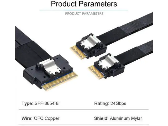 Alt view image 4 of 7 - 50cm PCIe 4.0 Ultraport Slimline SAS Fanout Cable, SFF-8654 8i 74Pin Host to Dual SFF-8654 4i 38Pin Target Server Storage Cable