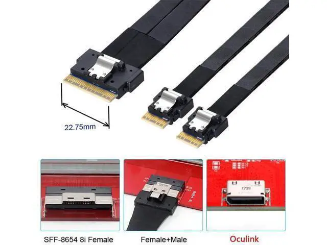 Alt view image 5 of 7 - 50cm PCIe 4.0 Ultraport Slimline SAS Fanout Cable, SFF-8654 8i 74Pin Host to Dual SFF-8654 4i 38Pin Target Server Storage Cable