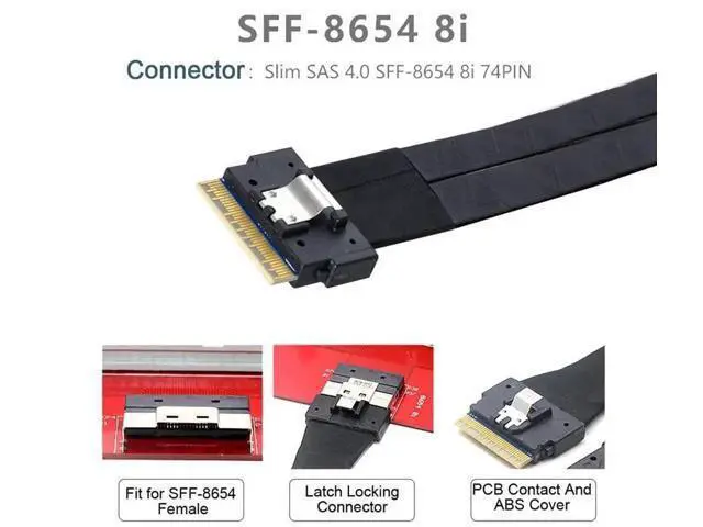 Alt view image 7 of 7 - 50cm PCIe 4.0 Ultraport Slimline SAS Fanout Cable, SFF-8654 8i 74Pin Host to Dual SFF-8654 4i 38Pin Target Server Storage Cable