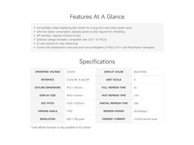 Alt view image 4 of 7 - 4.2inch E-Paper E-Ink Display Module for Raspberry Pi Pico 400×300 Pixels Black/White with SPI Interface
