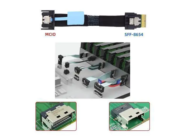 Alt view image 5 of 7 - Slimline SFF-8654 4i Male to PCI-E 5.0 MCIO 4i 38Pin SFF-TA-1016 Mini Cool Edge IO Male PCI Expansion Cable 0.5M