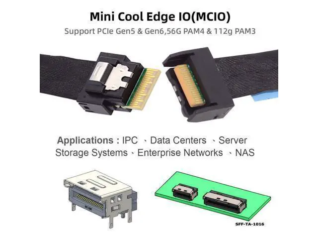 Alt view image 6 of 7 - Slimline SFF-8654 4i Male to PCI-E 5.0 MCIO 4i 38Pin SFF-TA-1016 Mini Cool Edge IO Male PCI Expansion Cable 0.5M