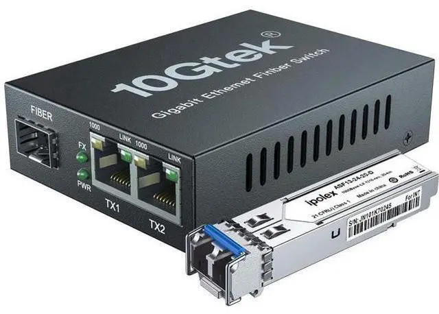 Main image of 1.25G Media Converter with 1 SFP Port + 2 RJ45 Ports, Gigabit Single Mode SFP LC Converter, Packed with a 1000Base-LX Module, 1000Base-LX to 10/100/1000Base-Tx, up to 20-KM