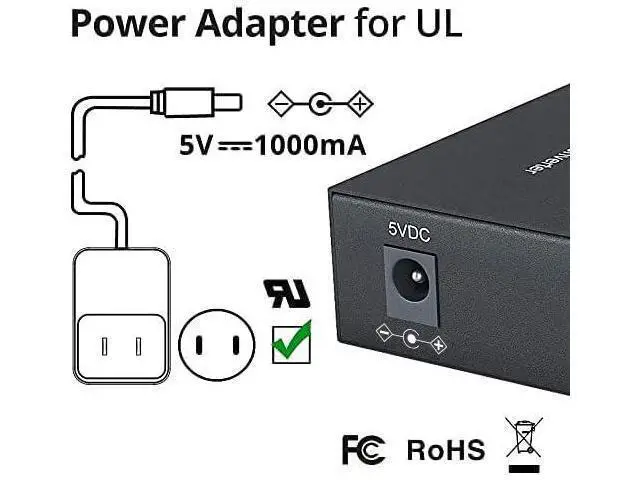 Alt view image 4 of 6 - 1.25G Media Converter with 1 SFP Port + 2 RJ45 Ports, Gigabit Single Mode SFP LC Converter, Packed with a 1000Base-LX Module, 1000Base-LX to 10/100/1000Base-Tx, up to 20-KM