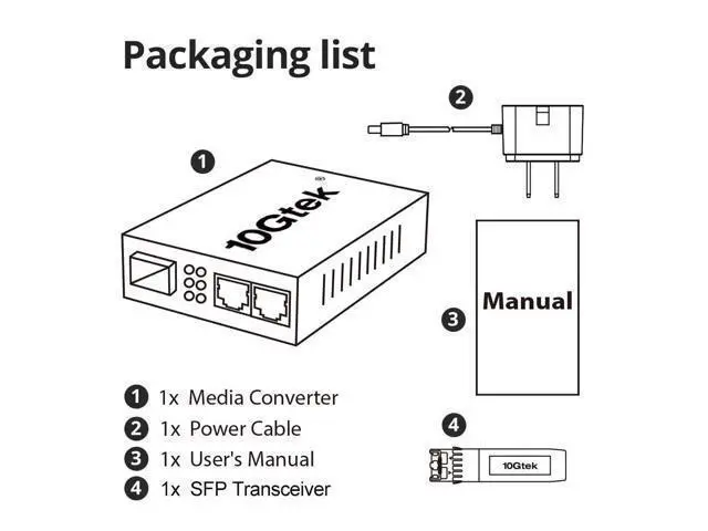 Alt view image 6 of 6 - 1.25G Media Converter with 1 SFP Port + 2 RJ45 Ports, Gigabit Single Mode SFP LC Converter, Packed with a 1000Base-LX Module, 1000Base-LX to 10/100/1000Base-Tx, up to 20-KM