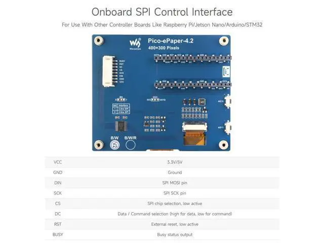Alt view image 7 of 7 - 4.2inch E-Paper E-Ink Display Module for Raspberry Pi Pico 400×300 Pixels Black/White with SPI Interface