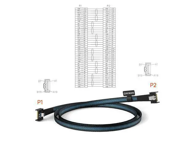 Alt view image 2 of 7 - MCIO 4i to PCI-E 5.0 SlimSAS MCIO x4 Cable, Mini Cool Edge MCIO 38 Pin to MCIO 38 Pin Cable,0.5m, 500mm,Server Storage Upgrade