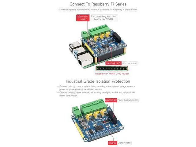Alt view image 5 of 7 - Isolated RS485 CAN HAT B, Compatible with Raspberry Pi 5/4B/3B/Zero/Zero W/Zero 2W/Pico/Pico W/Pico WH, Type 2-Ch RS485 and 1-Ch CAN Multi Protections