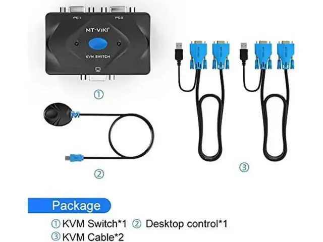 Alt view image 6 of 7 - MT-VIKI 2 Port VGA KVM Switch, VGA KVM Console with 3 USB Hub, 2 Pack 2-in-1 VGA USB Cables & Desktop Wired Selector, Share Monitor Keyboard Mouse for 2 Computers