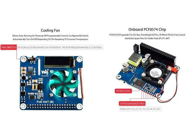 Alt view image 4 of 6 - POE HAT (B) for Raspberry Pi 4B/3B+,Power Over Ethernet HAT with 0.91" OLED,Support 802.3af PoE Network,802.3af Power-Sourcing Equipment Required
