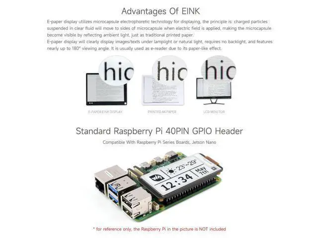 Alt view image 5 of 7 - 2.13inch E-Paper, Compatible with Raspberry Pi 5/4B/3B+/3B/ and Zero Series Boards, E-Ink Screen for Pwnagotchi Kit, SPI Interface, HAT+ Standard