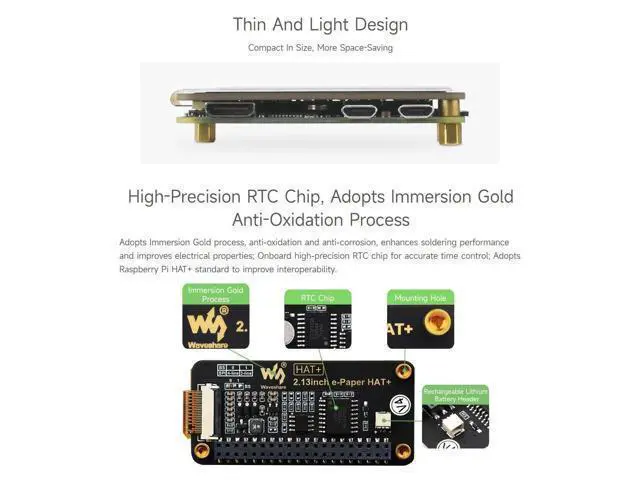 Alt view image 6 of 7 - 2.13inch E-Paper, Compatible with Raspberry Pi 5/4B/3B+/3B/ and Zero Series Boards, E-Ink Screen for Pwnagotchi Kit, SPI Interface, HAT+ Standard