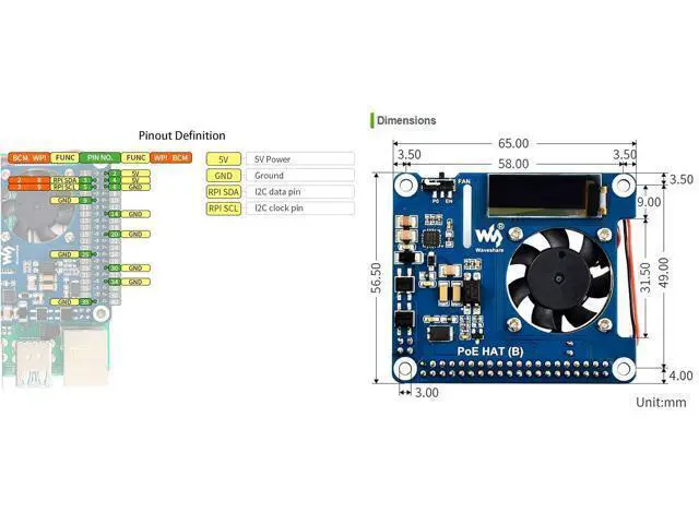 Alt view image 6 of 6 - POE HAT (B) for Raspberry Pi 4B/3B+,Power Over Ethernet HAT with 0.91" OLED,Support 802.3af PoE Network,802.3af Power-Sourcing Equipment Required