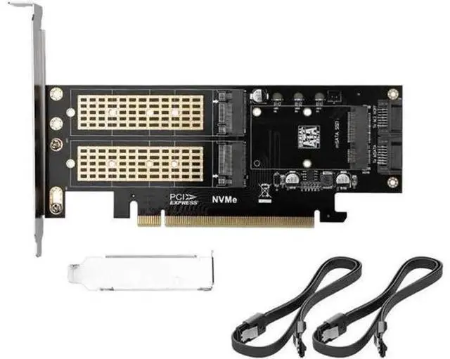 Main image of 3-in-1 mSATA & NGFF M.2 Adapter Card, M.2 NVMe to PCIe x16 + M.2 SATA/mSATA to SATA III Converter, Includes 2 SATA Cables