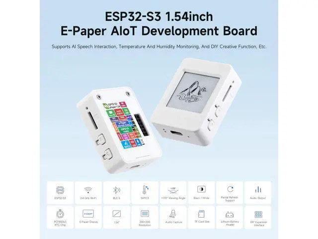 Alt view image 3 of 7 - ESP32-S3 1.54inch e-Paper AIoT Development Board, 200 × 200, Black/White, Supports Wi-Fi and BLE Dual-Mode Communication, No Battery Included