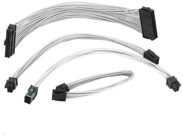 Main image of White Nylon Sleeved PSU Extension Cable Set | ATX 24Pin, EPS 4+4Pin, PCIe 6+2Pin & PCIe 6Pin PC Power Cords