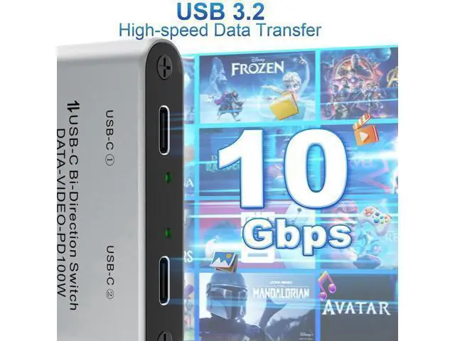 Alt view image 2 of 7 - Bi-Directional USB-C KVM Switch, 8K@60Hz 4K@144Hz Video, 100W PD & 10Gbps Data Transfer with Power Cable