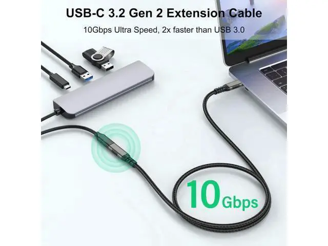 Alt view image 3 of 7 - 6.6FT/2M USB C Extension Cable, USB 3.2 Gen2 10Gbps Nylon Braided Type C Male to Female Extender Cord for MacBook, USB C Hub, Switch