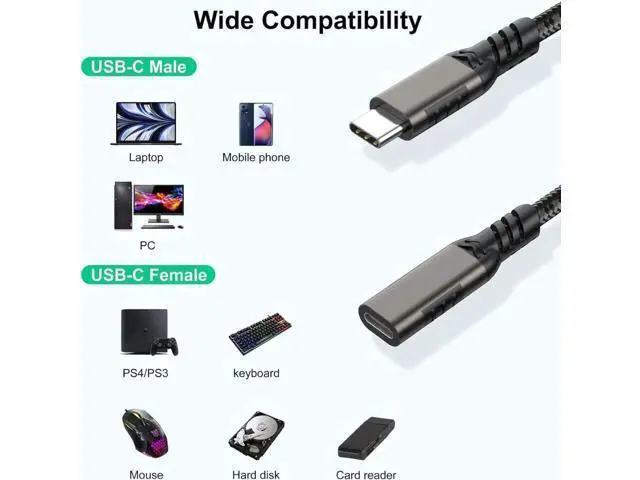 Alt view image 4 of 7 - 6.6FT/2M USB C Extension Cable, USB 3.2 Gen2 10Gbps Nylon Braided Type C Male to Female Extender Cord for MacBook, USB C Hub, Switch