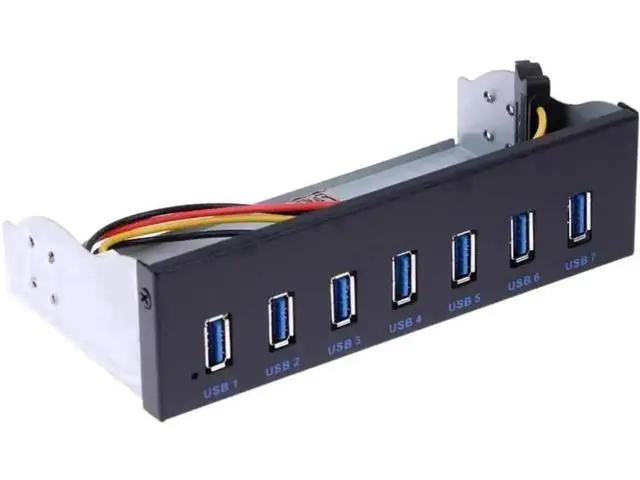 Alt view image 2 of 5 - 5.25 Inch Optical Drive Bay 7-Port USB 3.0 Front Panel Hub, 5Gbps PC Case USB Expansion Dock with 19-Pin USB 3.0 Header to Type-A Male Internal Cable