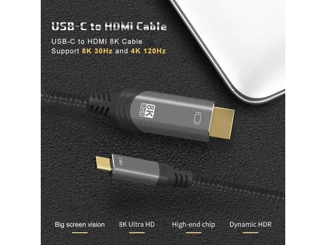 Alt view image 2 of 7 - 6.6FT USB C to HDMI 2.1 Cable, 48Gbps 8K@30Hz, Compatible with Thunderbolt 3/4 & USB4 for MacBook iPad Pro UHD TV Projector