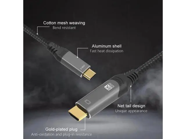 Alt view image 5 of 7 - 6.6FT USB C to HDMI 2.1 Cable, 48Gbps 8K@30Hz, Compatible with Thunderbolt 3/4 & USB4 for MacBook iPad Pro UHD TV Projector
