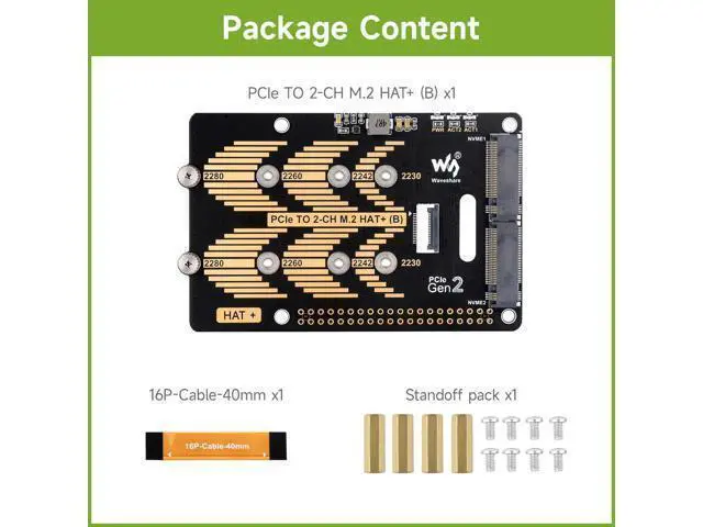 Alt view image 2 of 7 - PCIe to 2-CH M.2 HAT, Compatible with Raspberry Pi 5, Support M.2 NVMe Solid State Drive 2230 2242 2280, High-Speed Reading/Writing