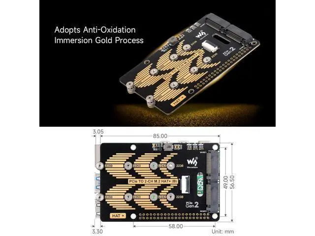 Alt view image 7 of 7 - PCIe to 2-CH M.2 HAT, Compatible with Raspberry Pi 5, Support M.2 NVMe Solid State Drive 2230 2242 2280, High-Speed Reading/Writing