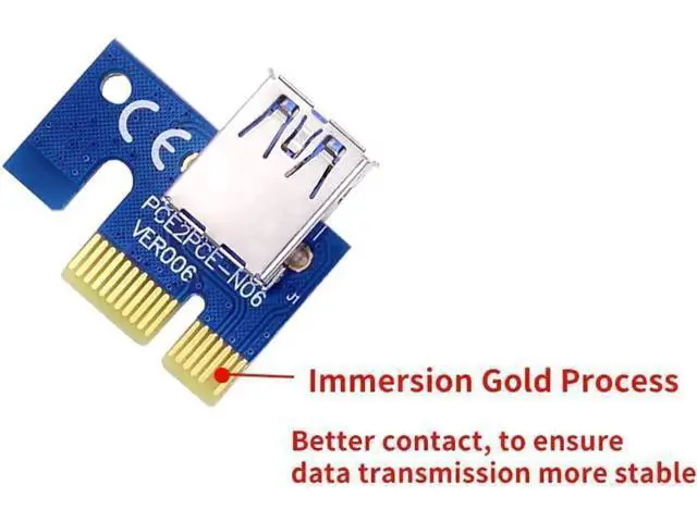 Alt view image 2 of 6 - Ver006 PCI-E Mining GPU Riser Card, 1X to 16X Extender with 0.6M USB 3.0 Cable & SATA to 6Pin Power Wire, Blue