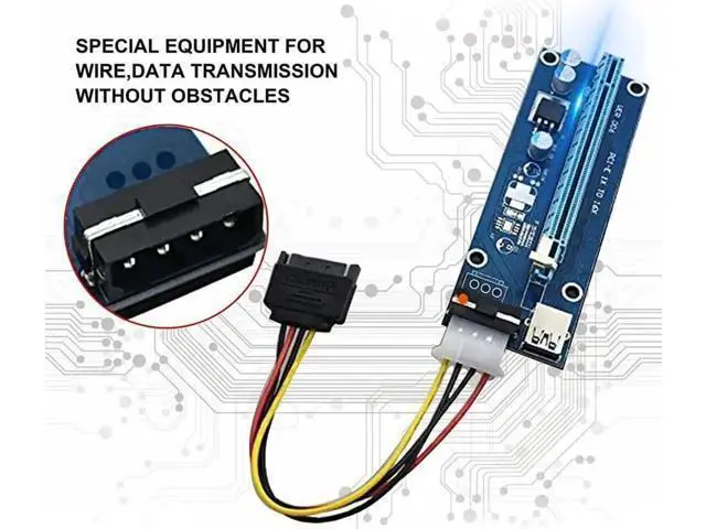 Alt view image 3 of 6 - Ver006 PCI-E Mining GPU Riser Card, 1X to 16X Extender with 0.6M USB 3.0 Cable & SATA to 6Pin Power Wire, Blue