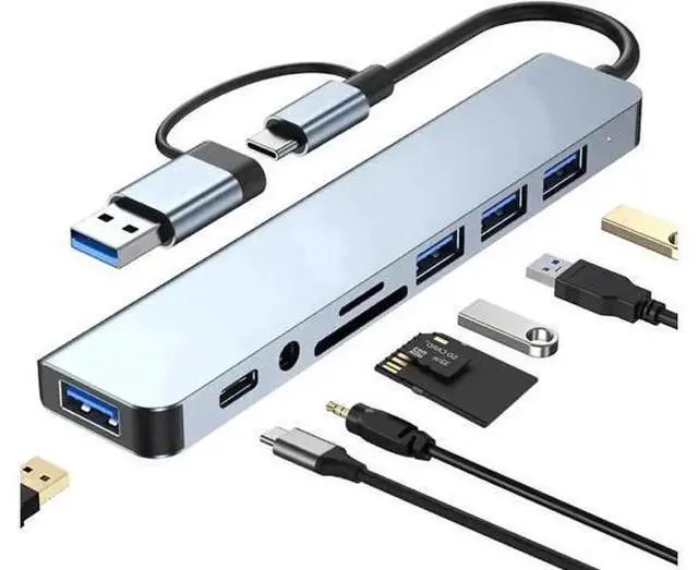 Main image of 8-in-1 USB C Multiport Splitter Hub, USB C Extender with 4 USB-A, 1 USB-C, SD/TF Card Reader & 3.5mm Audio Jack, Portable USB C Dock for Laptops, Tablets & USB-C Phones