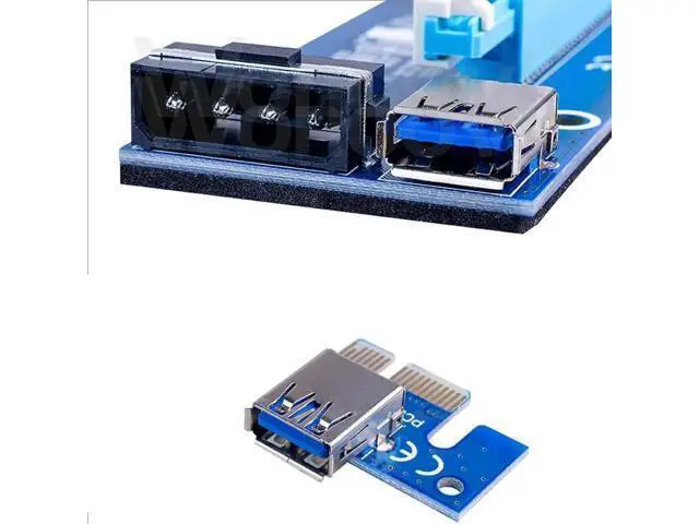 Alt view image 6 of 6 - Ver006 PCI-E Mining GPU Riser Card, 1X to 16X Extender with 0.6M USB 3.0 Cable & SATA to 6Pin Power Wire, Blue