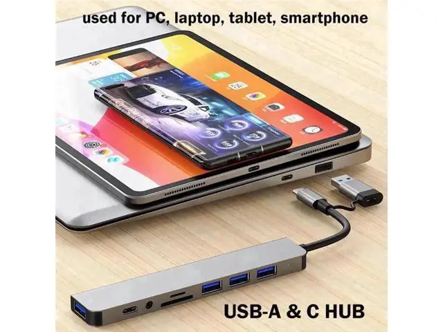 Alt view image 7 of 7 - 8-in-1 USB C Multiport Splitter Hub, USB C Extender with 4 USB-A, 1 USB-C, SD/TF Card Reader & 3.5mm Audio Jack, Portable USB C Dock for Laptops, Tablets & USB-C Phones