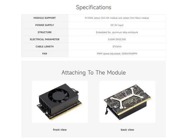 Alt view image 4 of 7 - Official Cooling Fan - Speed-Adjustable, Compatible with Jetson Orin Nano and Orin NX