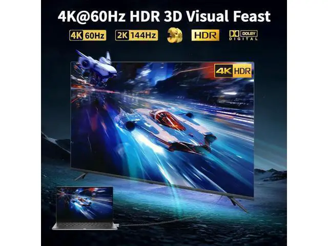 Alt view image 7 of 7 - 6FT/1.8M Nylon Braided Uni-Directional DP 1.2 to HDMI 1.4 Cable, Supports 4K@60Hz 2K@144Hz 3D UHD for Dell Lenovo HP NVIDIA AMD Monitor PC