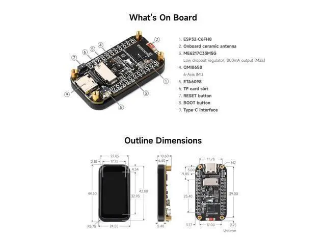 Alt view image 7 of 7 - ESP32-C6 1.47inch Touch Display Development Board, 172×320 Resolution, 262K Display Color, Supports Wi-Fi 6 / BLE 5, 160MHz RISC-V Processor, with Pinheader