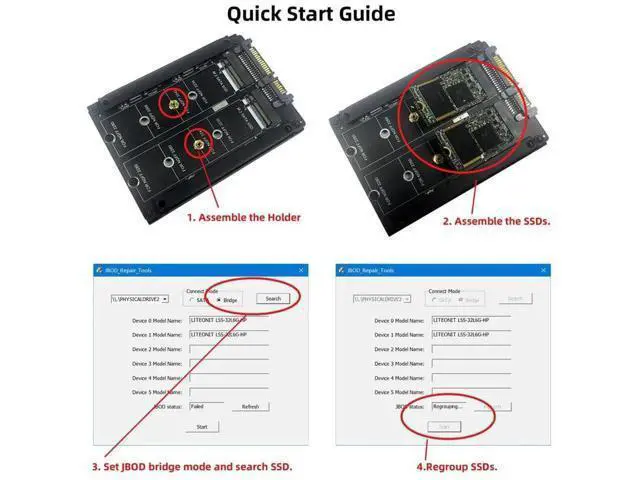 Alt view image 4 of 7 - Dual M.2 B+M Key to 2.5" SATA RAID Bridge Card, Support RAID0/JOBD/Span for 2.5-inch SATA Enclosure