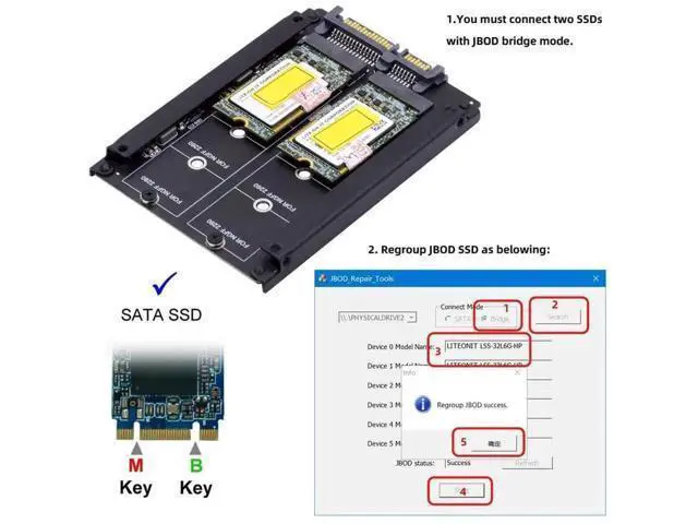 Alt view image 6 of 7 - Dual M.2 B+M Key to 2.5" SATA RAID Bridge Card, Support RAID0/JOBD/Span for 2.5-inch SATA Enclosure